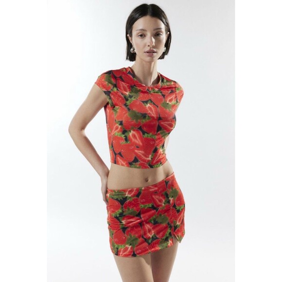 Silence + Noise Ayla Strawberry XS Cropped Top Skirt Urban Outfitters FULL SET - Picture 1 of 16